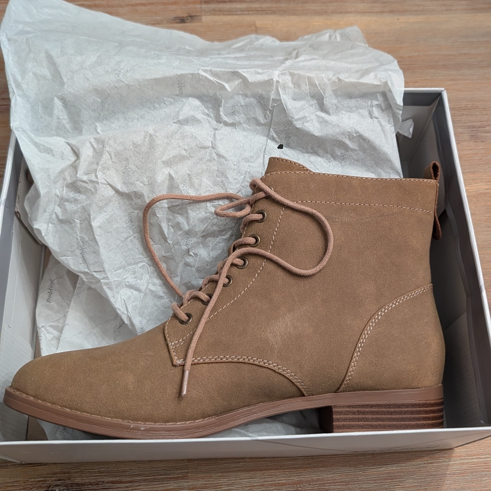 Tan Lace-Up Ankle Boots